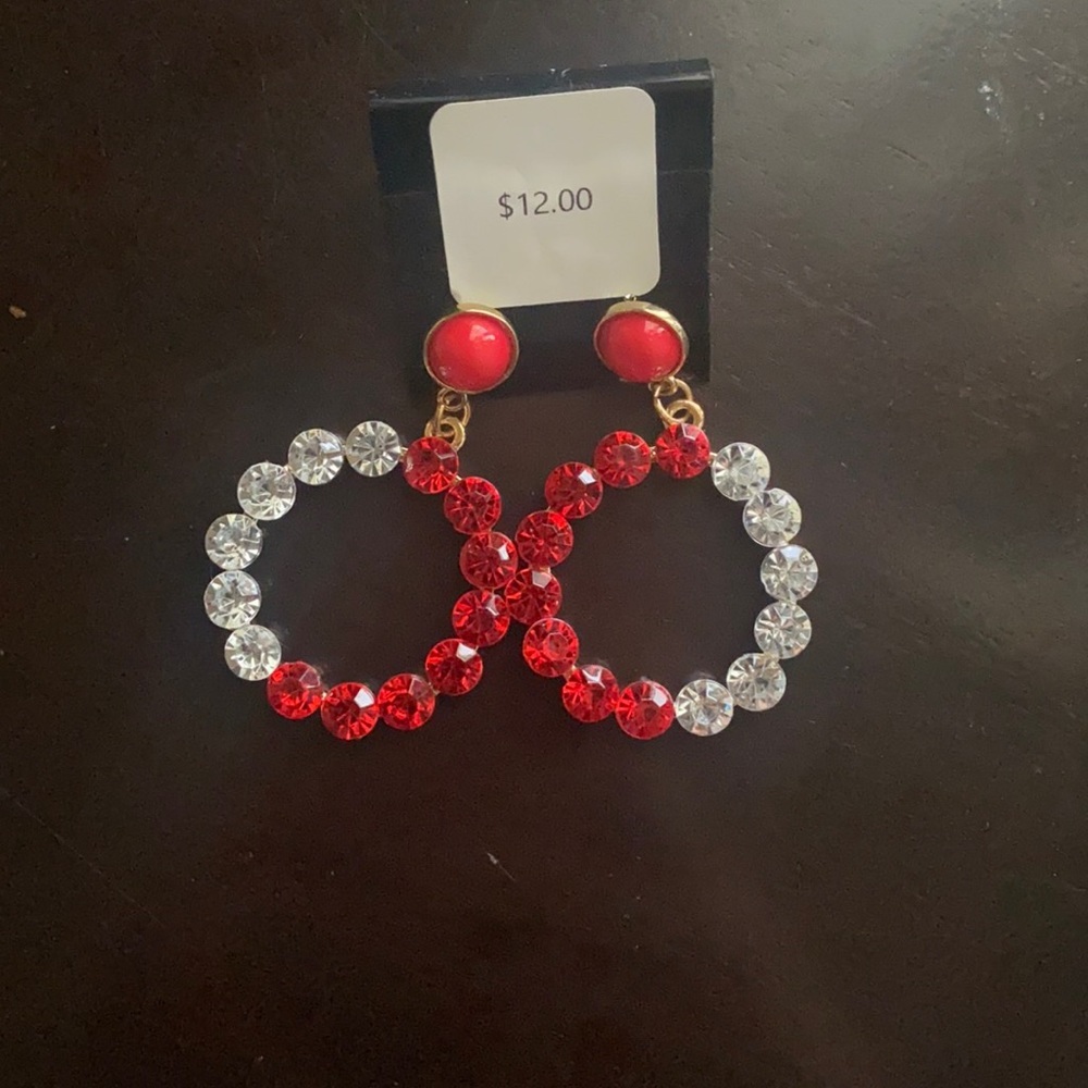 Red and white rhinestone earrings - Picture 1 of 1